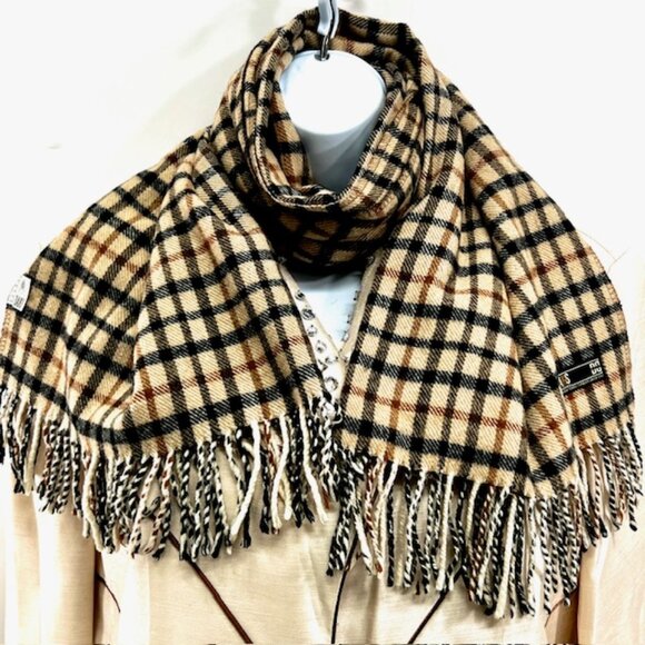 Unused DAKS  of London Men   100% Wool   Gray beige  yellow checked 56"x27" (6 - Picture 1 of 10